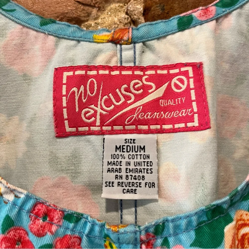 No Excuses Floral Denim Overall Dress Size Medium - Picture 6 of 7